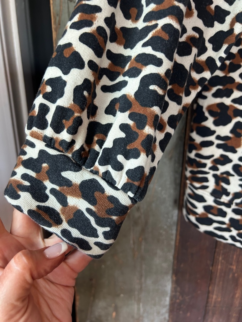 Leopard Print Hooded Sweatshirt - Brown/Black - Picture 8 of 9